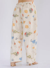 PLUS SIZE BUTTON CLOSURE POCKETS MULTI PRINT WIDE LEG DENIM PANTS