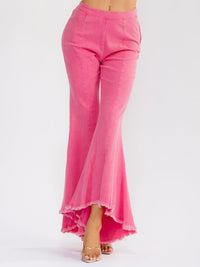 WOMEN'S ZIP UP BELL LEG WASHED STRETCH DENIM PANTS