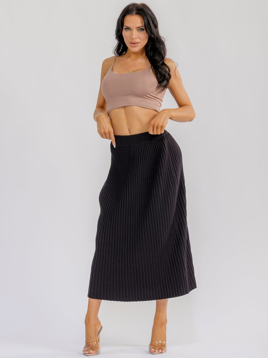 WOMEN'S ELASTIC WAIST RIBBED MAXI SKIRT