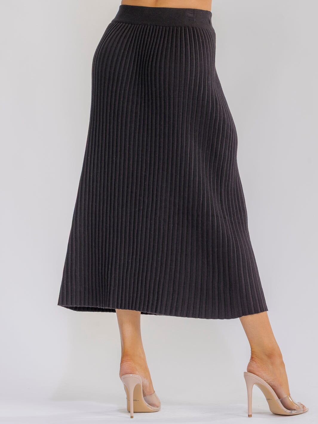 WOMEN'S ELASTIC WAIST RIBBED MAXI SKIRT