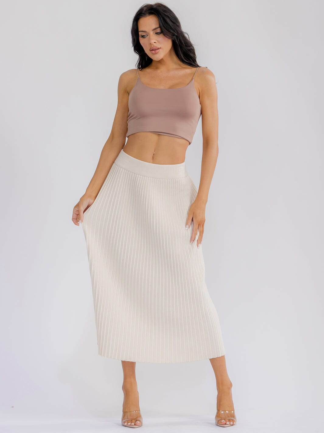 WOMEN'S ELASTIC WAIST RIBBED MAXI SKIRT