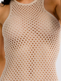 WOMEN'S SLEEVELESS SIDE SLIT CROCHET BODYCON MIDI DRESS