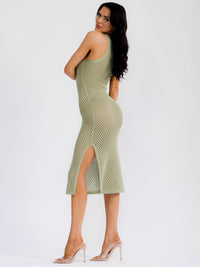 WOMEN'S SLEEVELESS SIDE SLIT CROCHET BODYCON MIDI DRESS