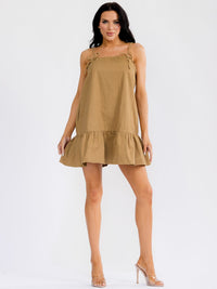WOMEN'S SLEEVELESS FRONT POCKETS LOOSE FIT DENIM MINI DRESS