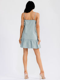 WOMEN'S SLEEVELESS FRONT POCKETS LOOSE FIT DENIM MINI DRESS