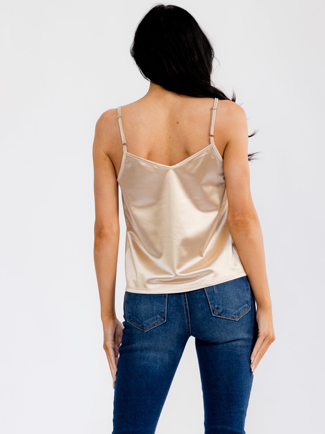 WOMEN'S SLEEVELESS V-NECK SATIN TANK TOP