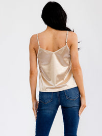WOMEN'S SLEEVELESS V-NECK SATIN TANK TOP