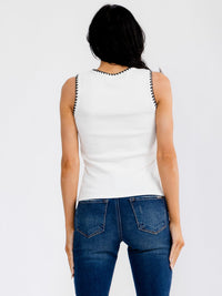 WOMEN'S SLEEVELESS TRIM DETAILED RIBBED TANK TOP