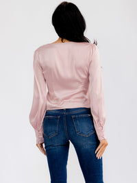 WOMEN'S LONG SLEEVE V-NECK BUTTON UP BLOUSE