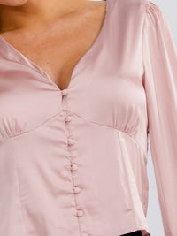 WOMEN'S LONG SLEEVE V-NECK BUTTON UP BLOUSE