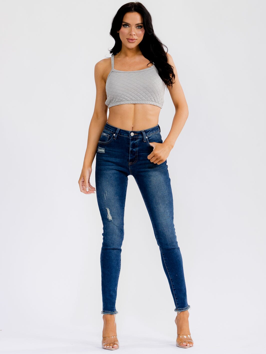 WOMEN'S SLEEVELESS STITCHED CROP TANK TOP