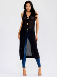 WOMEN'S SLEEVELESS V-NECK BUTTON CLOSURE CROCHET TOP