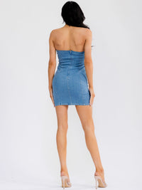 WOMEN'S SLEEVELESS BODYCON TUBE STRETCH DENIM MINI DRESS