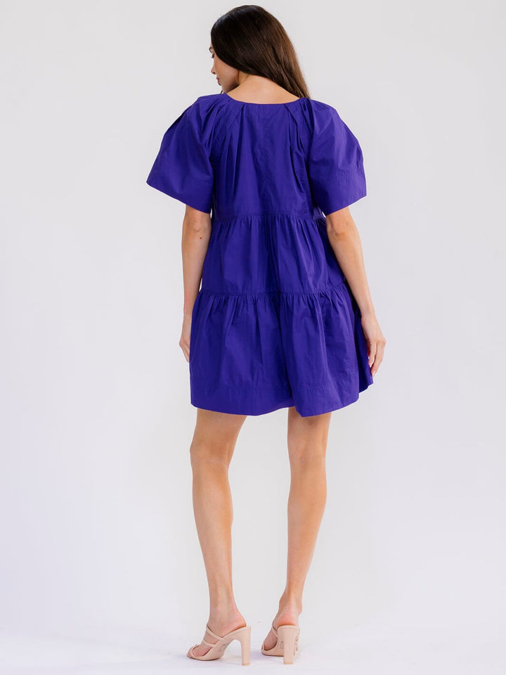 WOMEN'S SHORT SLEEVE V-NECK FRONT POCKETS TUNIC MINI DRESS