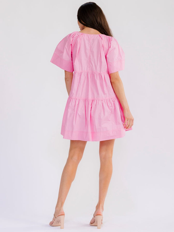 WOMEN'S SHORT SLEEVE V-NECK FRONT POCKETS TUNIC MINI DRESS