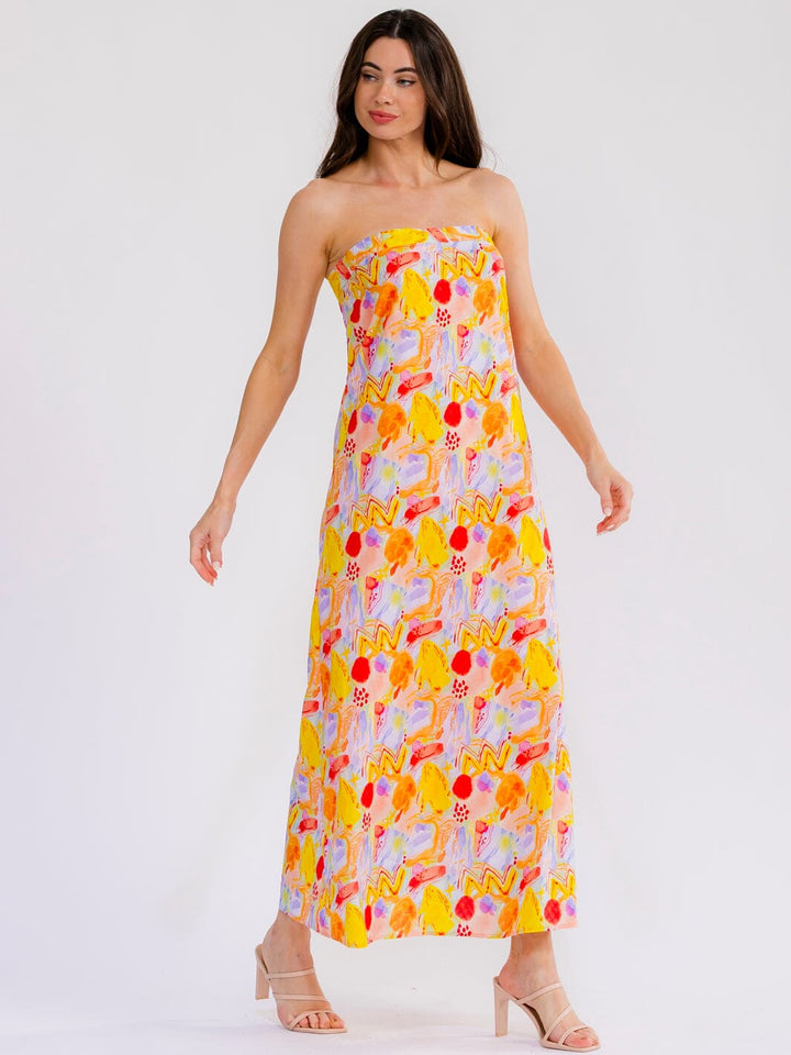 WOMEN'S SLEEVELESS BACK CUT OUT TUBE FLORAL MAXI DRESS