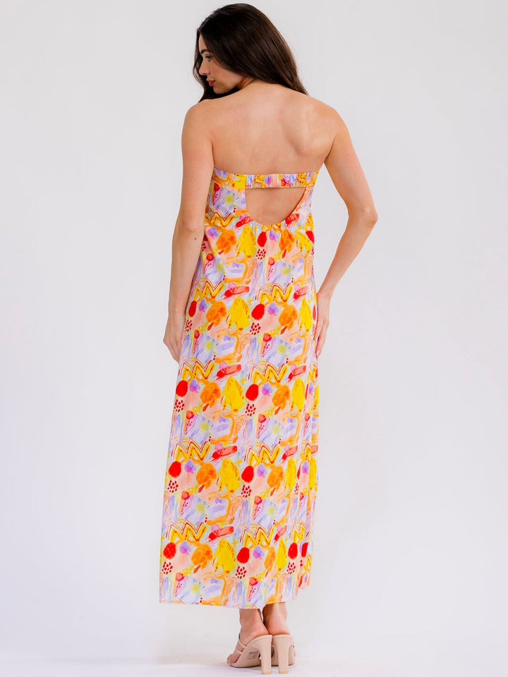 WOMEN'S SLEEVELESS BACK CUT OUT TUBE FLORAL MAXI DRESS