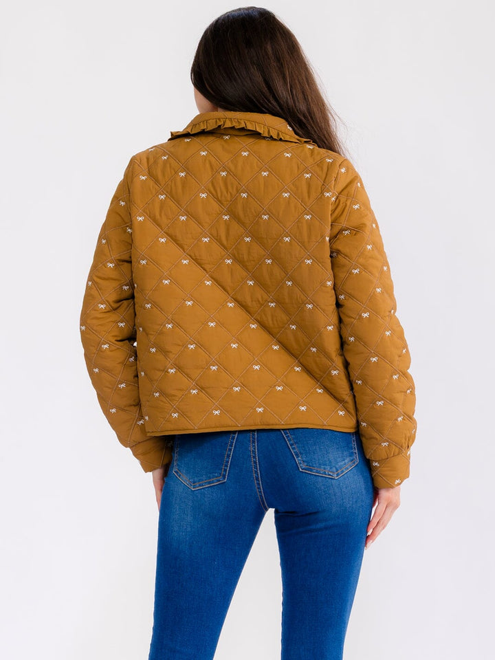 WOMEN'S LONG SLEEVE FRONT POCKETS BOWS EMBROIDERY JACKET