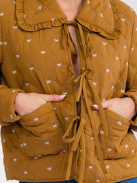 WOMEN'S LONG SLEEVE FRONT POCKETS BOWS EMBROIDERY JACKET