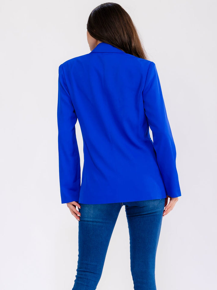 WOMEN'S LONG SLEEVE BUTTON CLOSURE FRONT POCKETS RHINESTONE FRINGE BLAZER