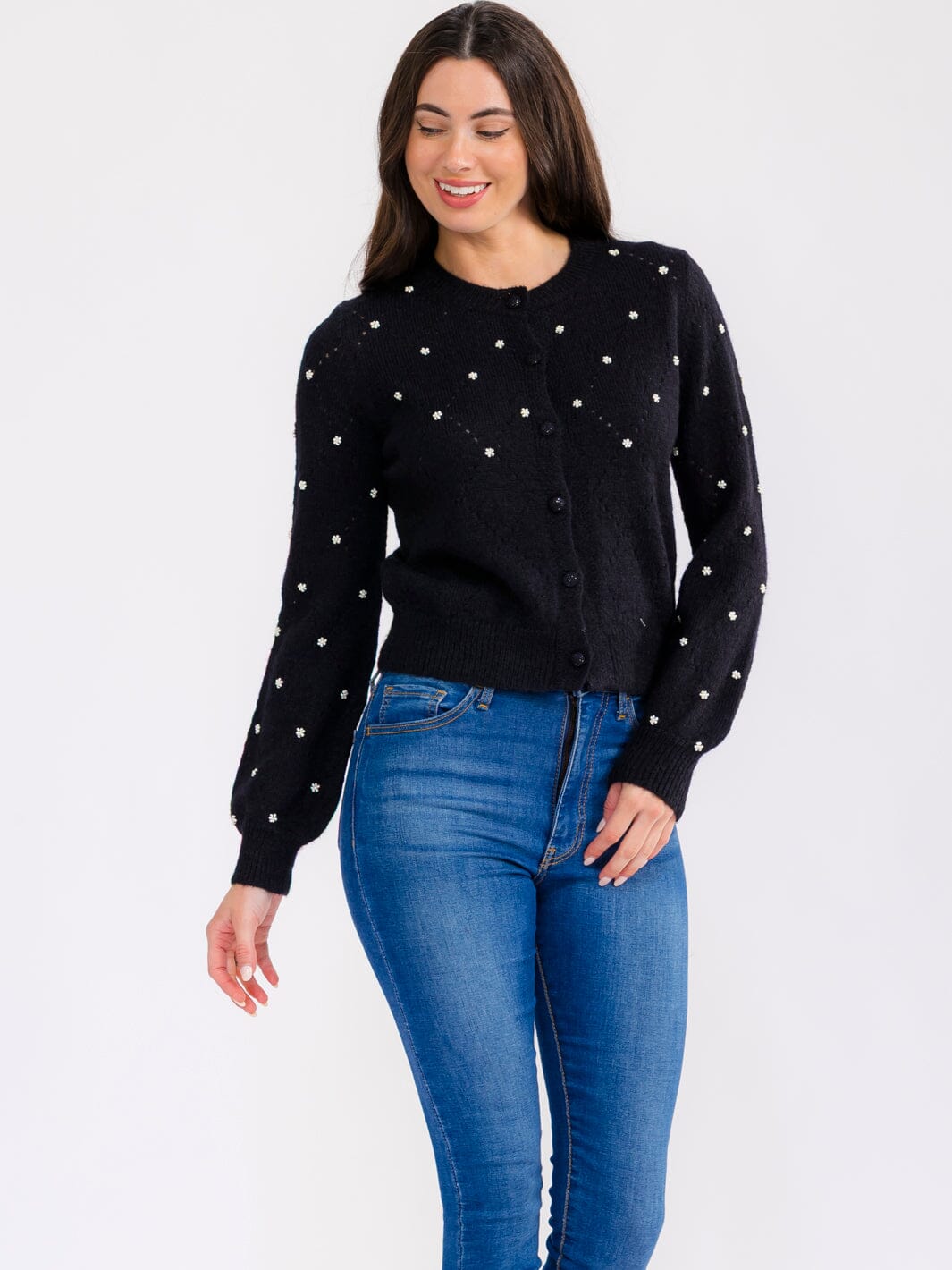 WOMEN'S LONG SLEEVE BUTTON CLOSURE DETAILED SWEATER