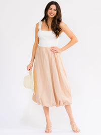 WOMEN'S ELASTIC WAIST BUBBLE MIDI SKIRT