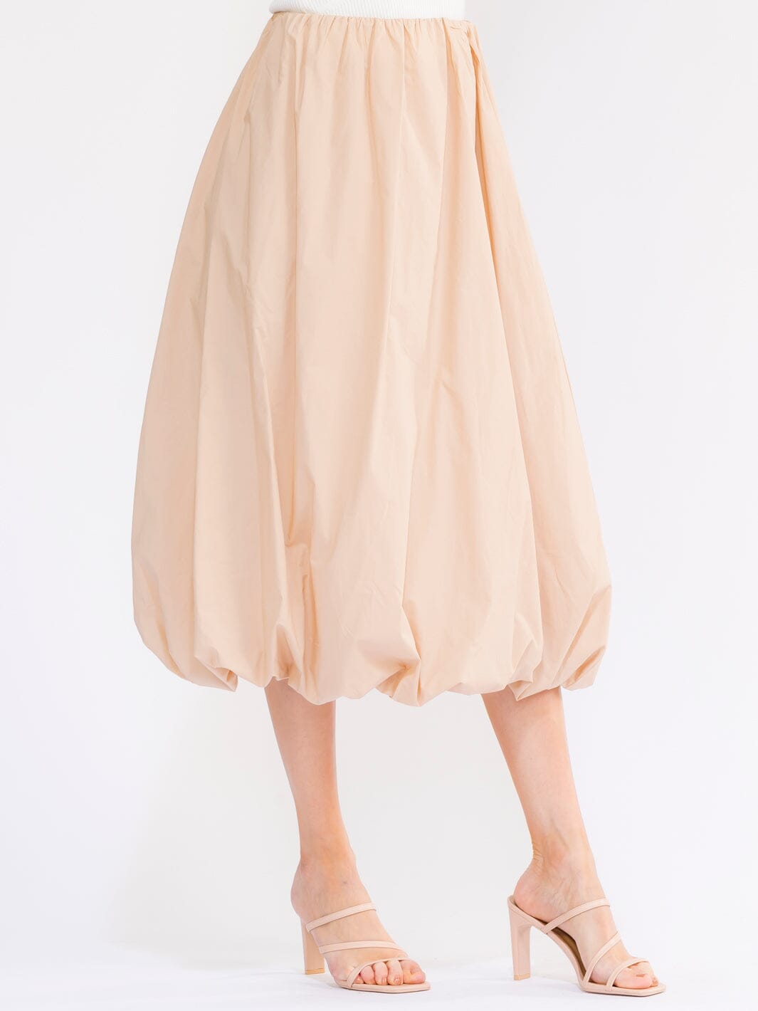 WOMEN'S ELASTIC WAIST BUBBLE MIDI SKIRT