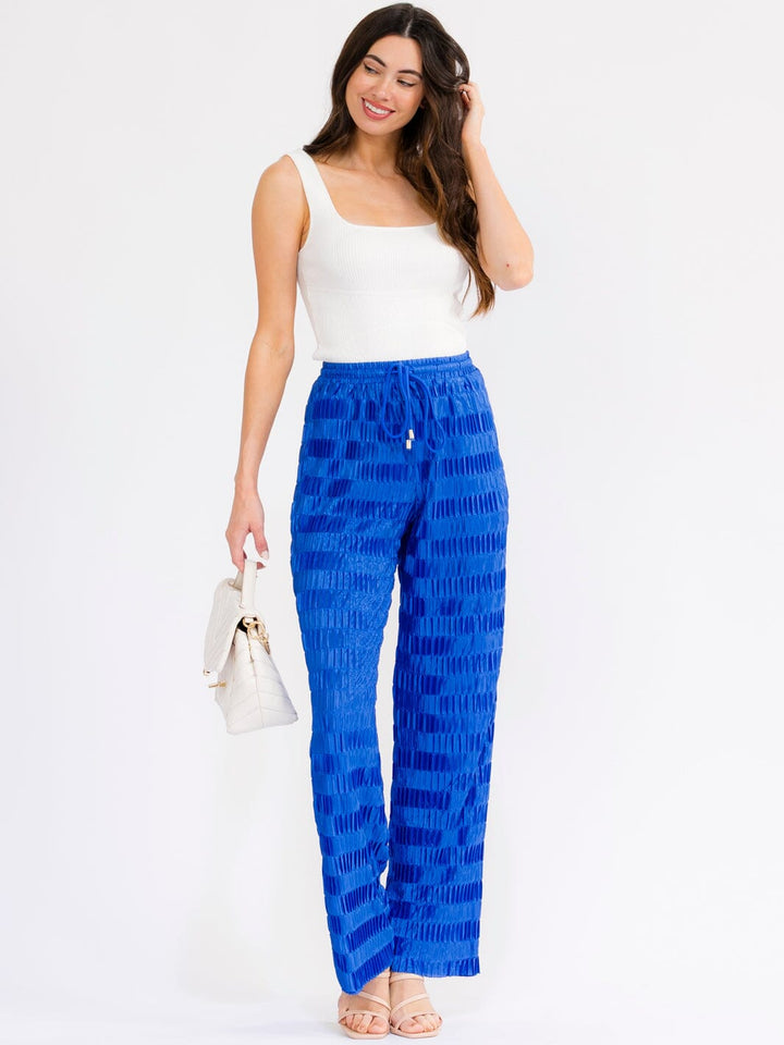 WOMEN'S ELASTIC WAIST FRONT POCKETS STRAIGHT LEG DETAILED PANTS