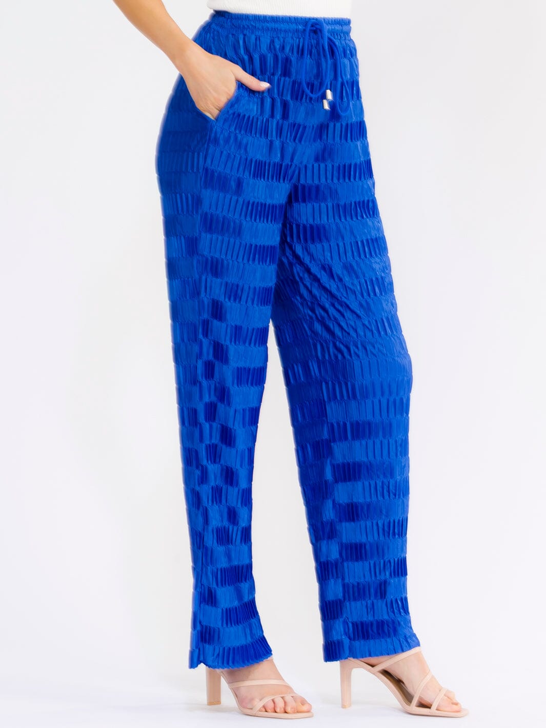 WOMEN'S ELASTIC WAIST FRONT POCKETS STRAIGHT LEG DETAILED PANTS