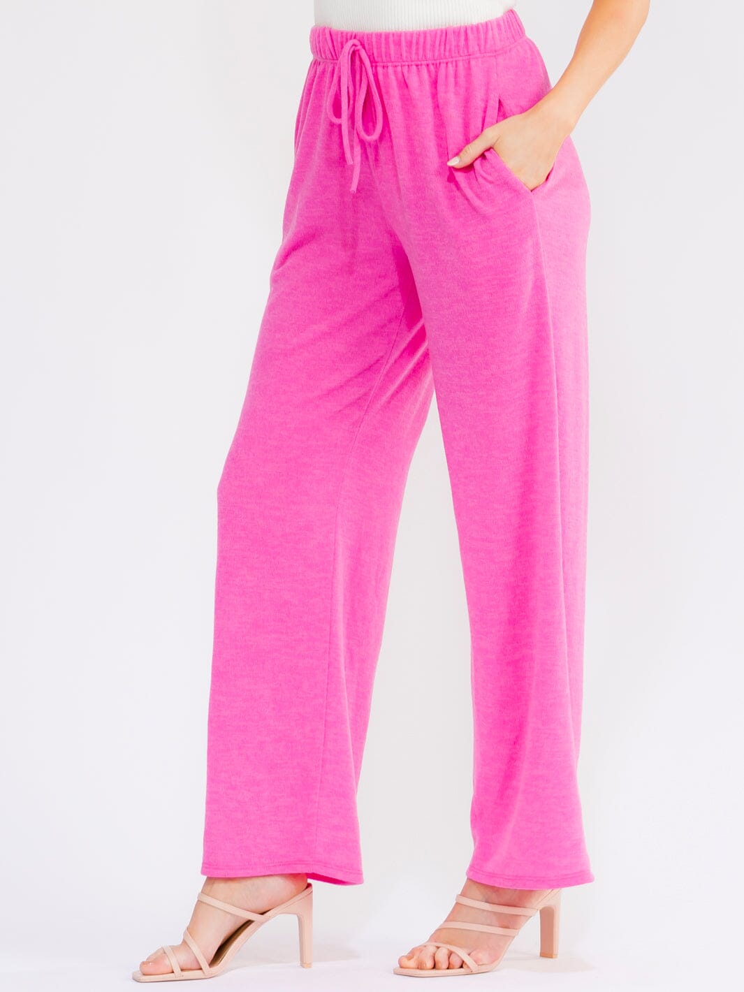 WOMEN'S ELASTIC WAIST FRONT POCKETS STRAIGHT LEG PANTS