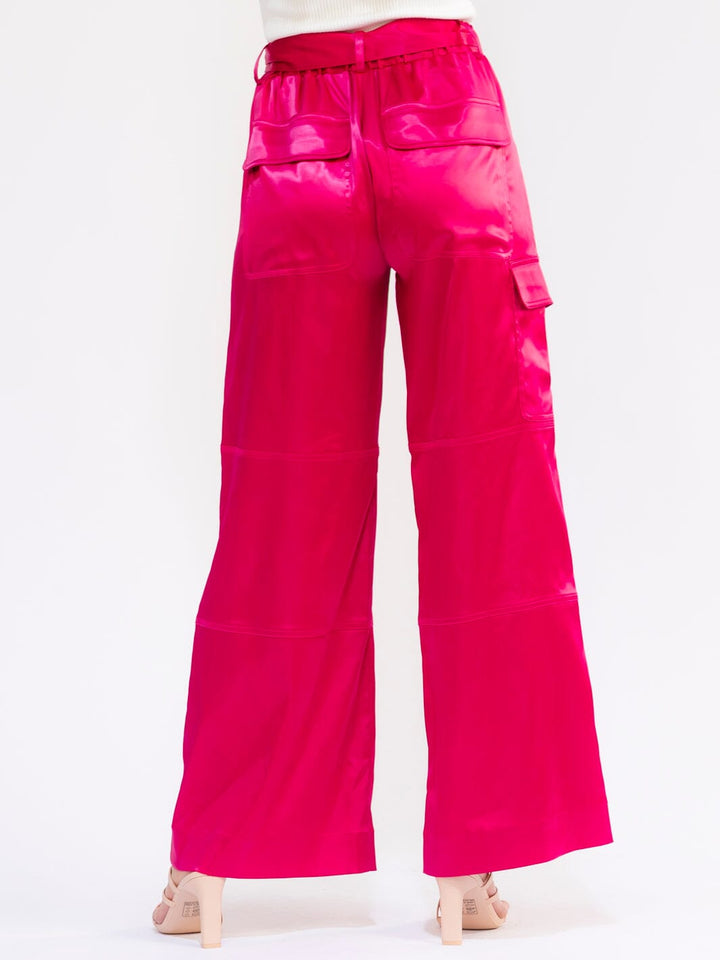 WOMEN'S ELASTIC WAIST CARGO POCKETS WIDE LEG PANTS