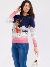 WOMEN'S LONG SLEEVE SEQUINS GRAPHIC PULLOVER HOLIDAY SWEATER