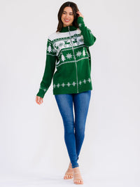WOMEN'S LONG SLEEVE ZIPPER CLOSURE MULTI PRINT HOLIDAY SWEATER