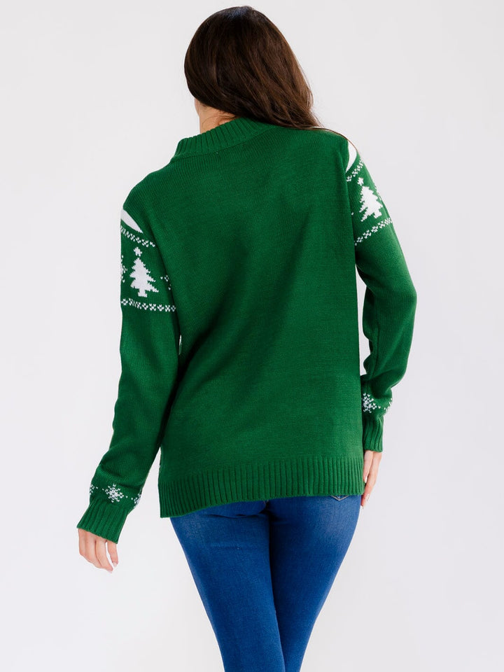 WOMEN'S LONG SLEEVE ZIPPER CLOSURE MULTI PRINT HOLIDAY SWEATER