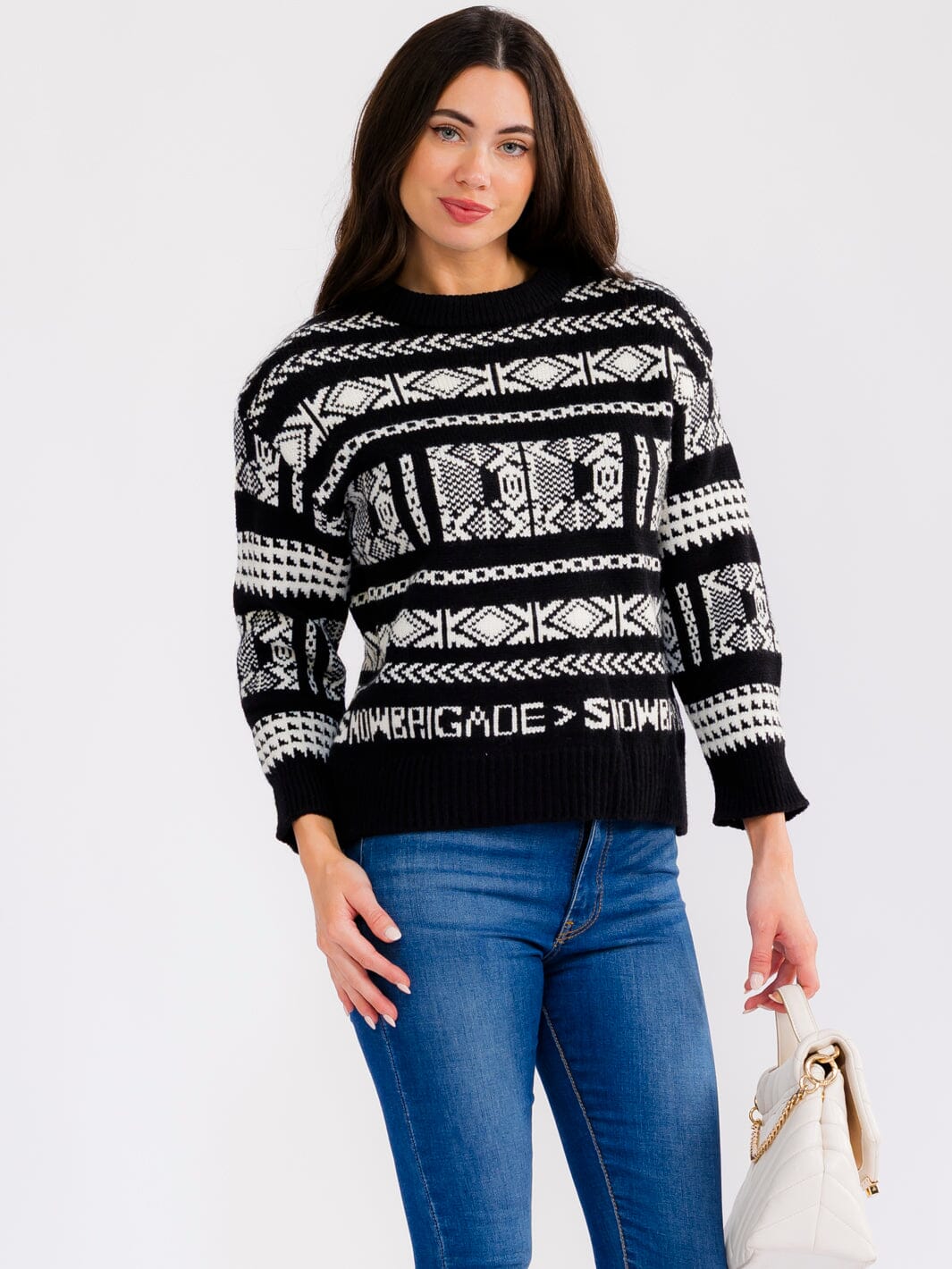 WOMEN'S LONG SLEEVE MULTI PRINT PULLOVER HOLIDAY SWEATER