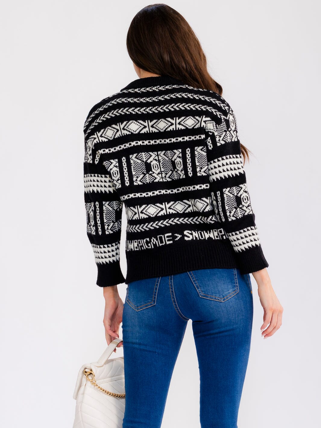 WOMEN'S LONG SLEEVE MULTI PRINT PULLOVER HOLIDAY SWEATER