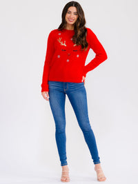 WOMEN'S LONG SLEEVE SEQUINS GRAPHIC PULLOVER HOLIDAY SWEATER