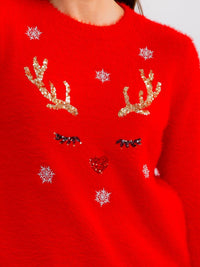 WOMEN'S LONG SLEEVE SEQUINS GRAPHIC PULLOVER HOLIDAY SWEATER