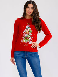 WOMEN'S LONG SLEEVE SEQUINS GRAPHIC PULLOVER HOLIDAY SWEATER