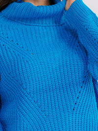 WOMEN'S LONG SLEEVE TURTLE NECK BACK DETAILED PULLOVER SWEATER