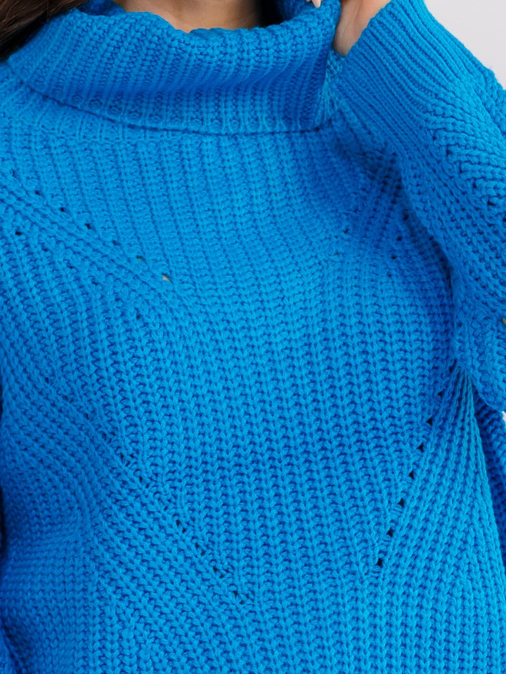 WOMEN'S LONG SLEEVE TURTLE NECK BACK DETAILED PULLOVER SWEATER