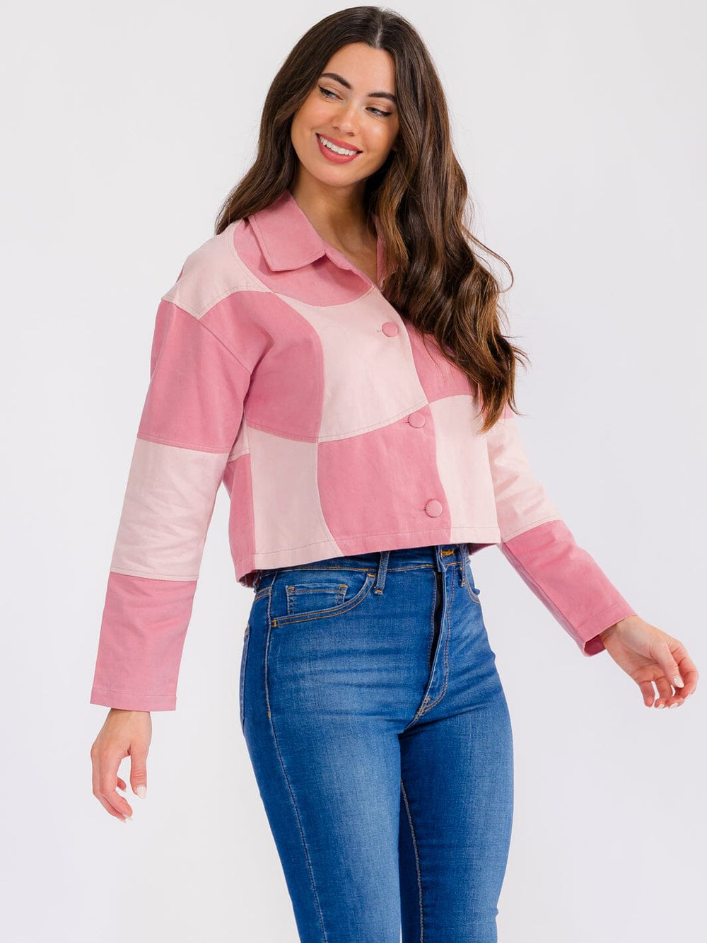 WOMEN'S LONG SLEEVE BUTTON CLOSURE COLORBLOCK DENIM JACKET