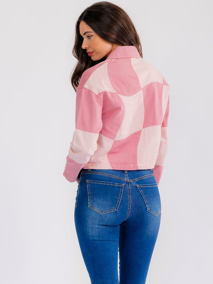 WOMEN'S LONG SLEEVE BUTTON CLOSURE COLORBLOCK DENIM JACKET