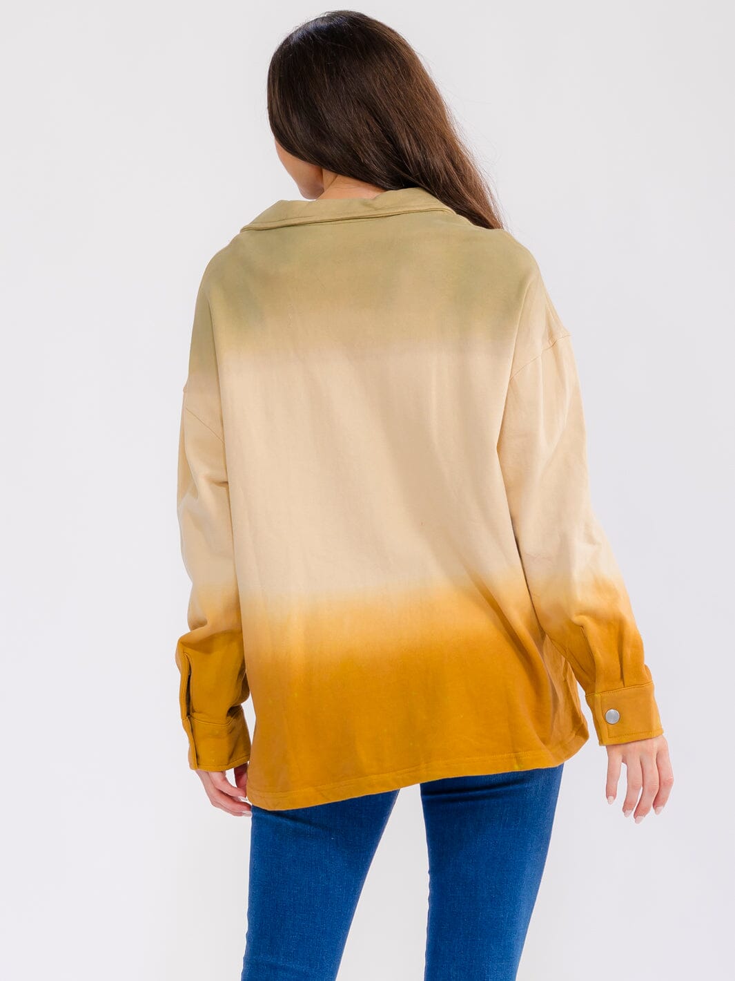 WOMEN'S LONG SLEEVE BUTTON CLOSURE FRONT POCKETS COLORBLOCK OMBRE JACKET