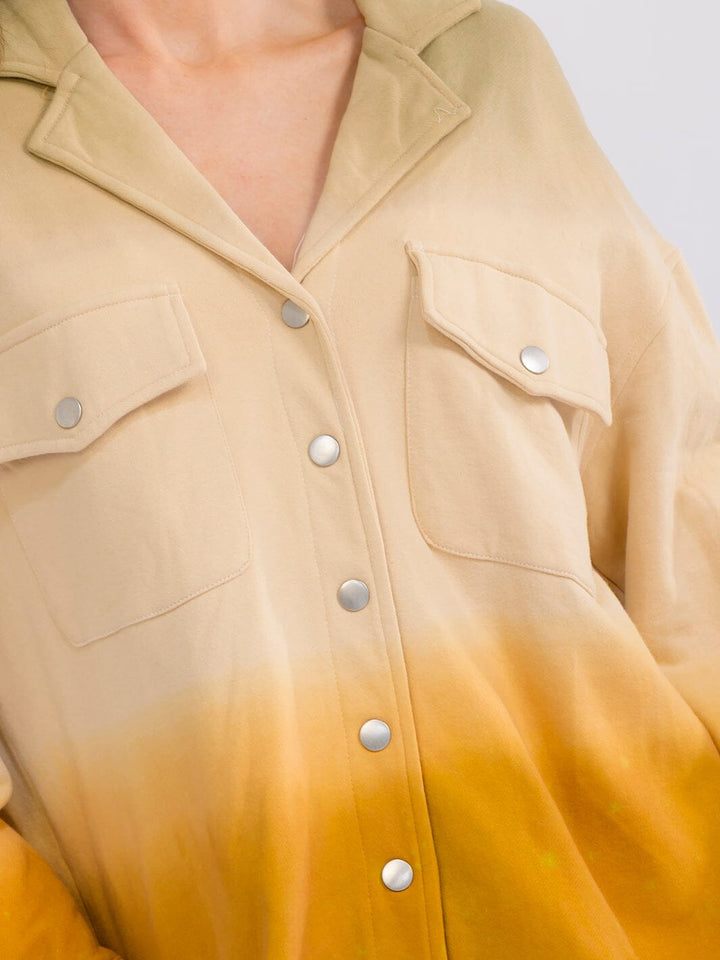 WOMEN'S LONG SLEEVE BUTTON CLOSURE FRONT POCKETS COLORBLOCK OMBRE JACKET