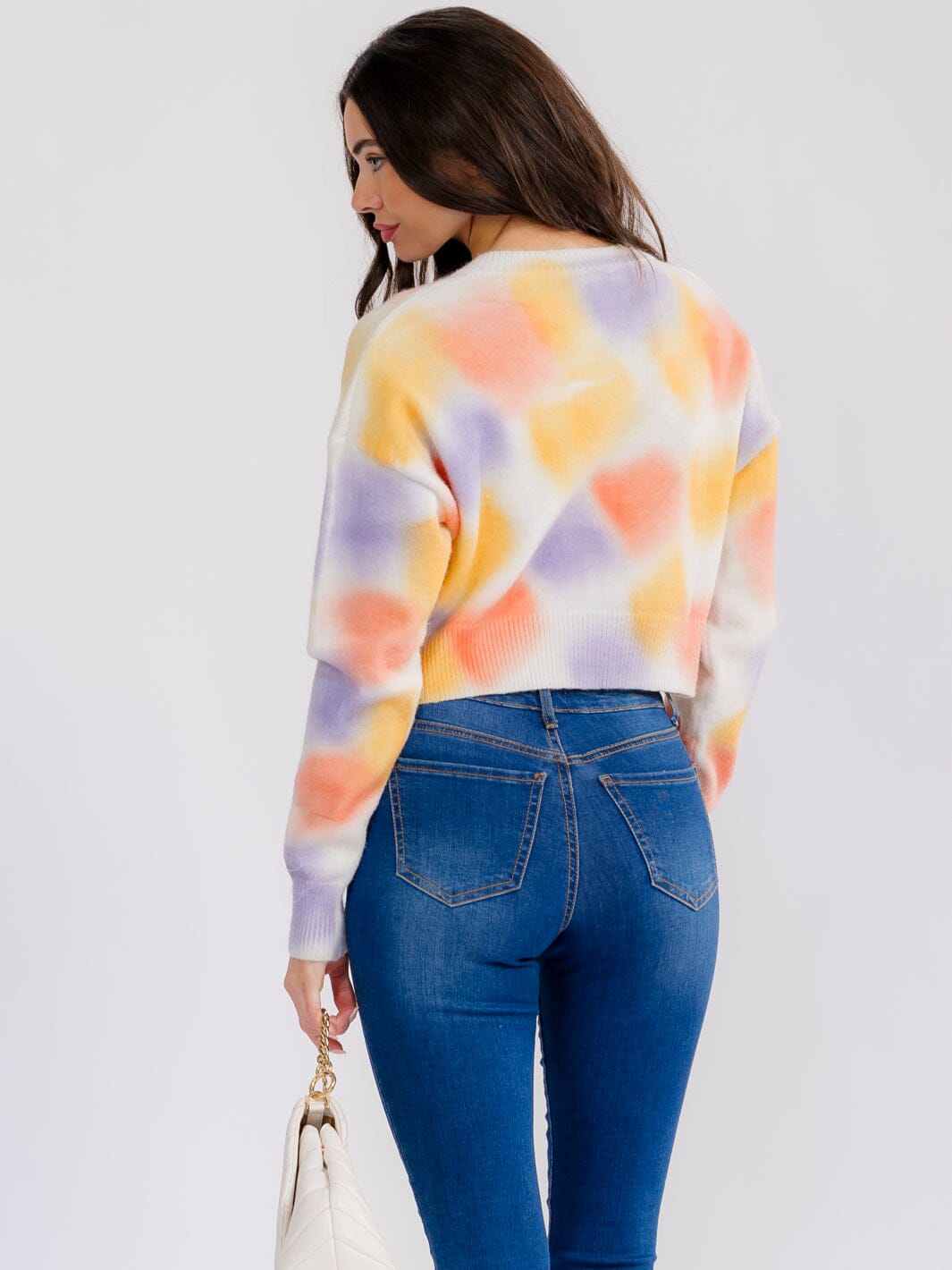 WOMEN'S LONG SLEEVE BUTTON CLOSURE TIE DYE SWEATER