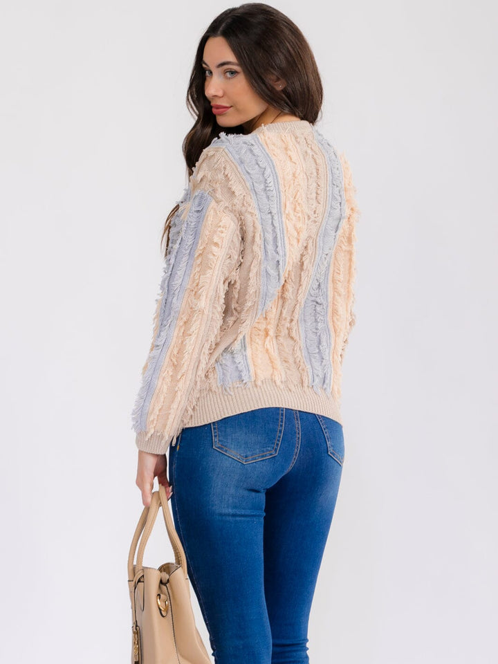 WOMEN'S LONG SLEEVE COLORBLOCK DETAILED PULLOVER SWEATER