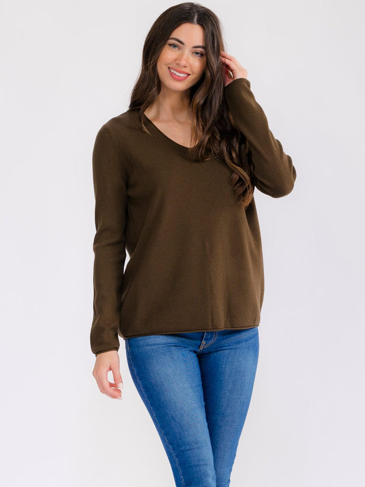 WOMEN'S LONG SLEEVE V-NECK PULLOVER SWEATER