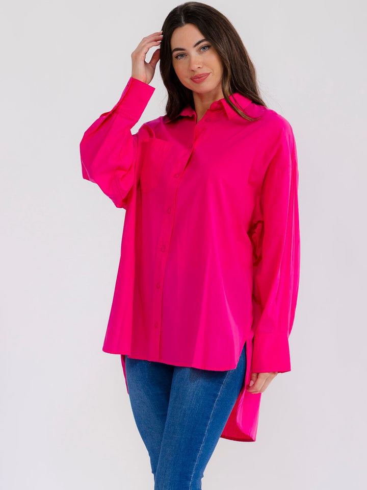 WOMEN'S LONG SLEEVE BUTTON UP HIGH-LOW OVERSIZED SHIRT
