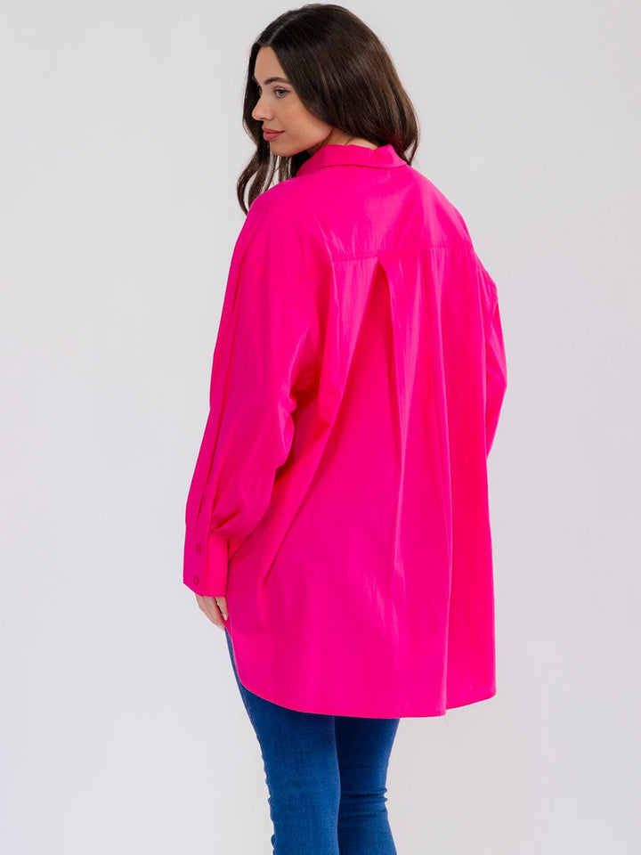 WOMEN'S LONG SLEEVE BUTTON UP HIGH-LOW OVERSIZED SHIRT